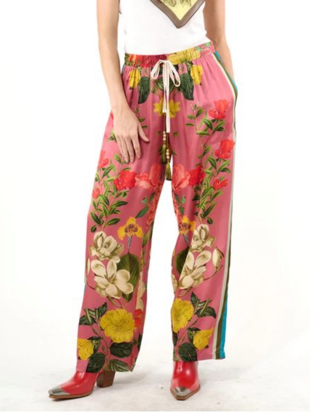 Aratta Valentine Dusty Rose Floral Wide-Leg Pants,NWT